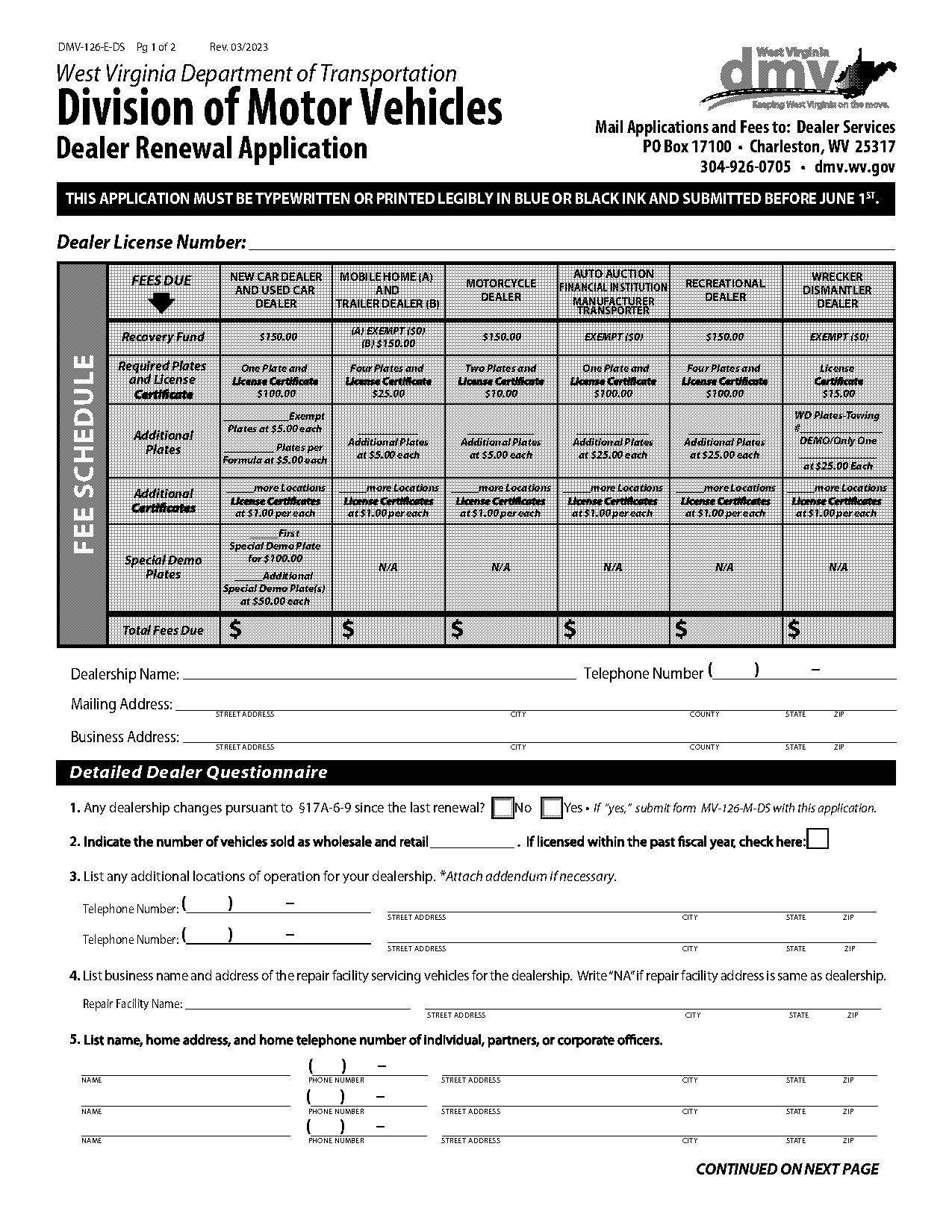 mailing address for dmv dealers license renewal sent